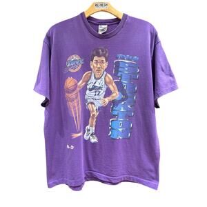 90s Utah Jazz John Stockton Caricature NBA Basketball Tee 2XL Single Stitch